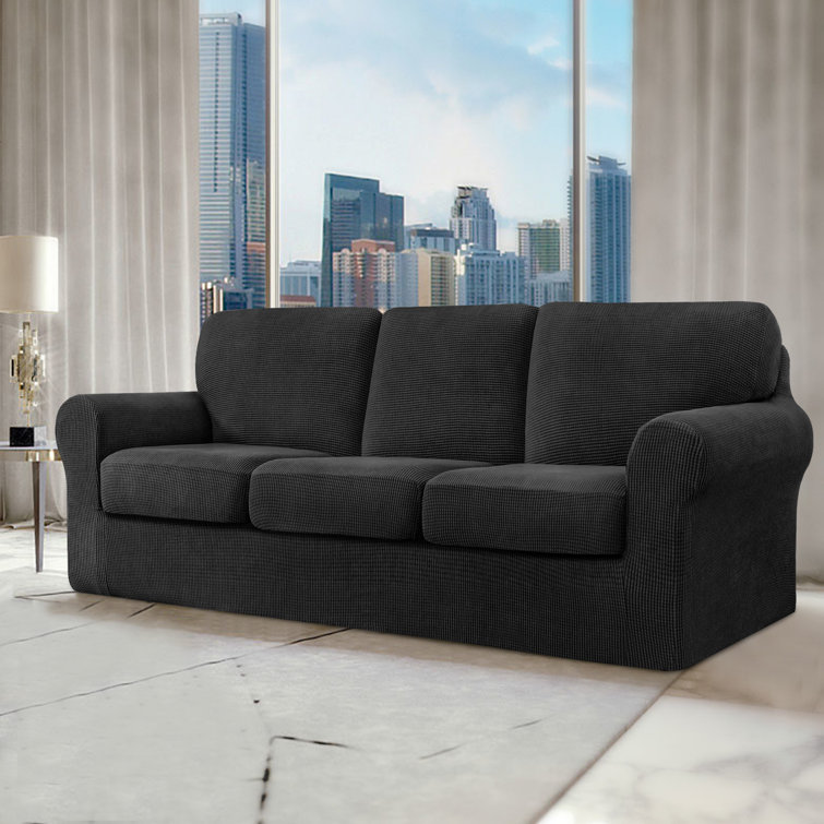 Manoel Elastic Textured Grid Combination Box Cushion Sofa Slipcover