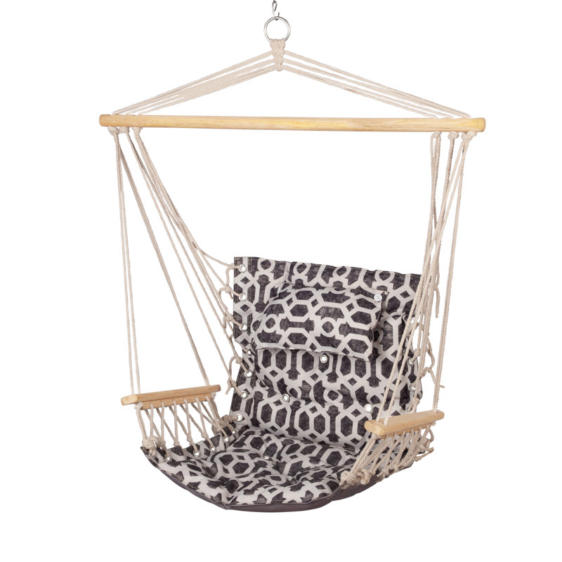 Chaise hamac Brittony, Motif géométrique gris, blanc