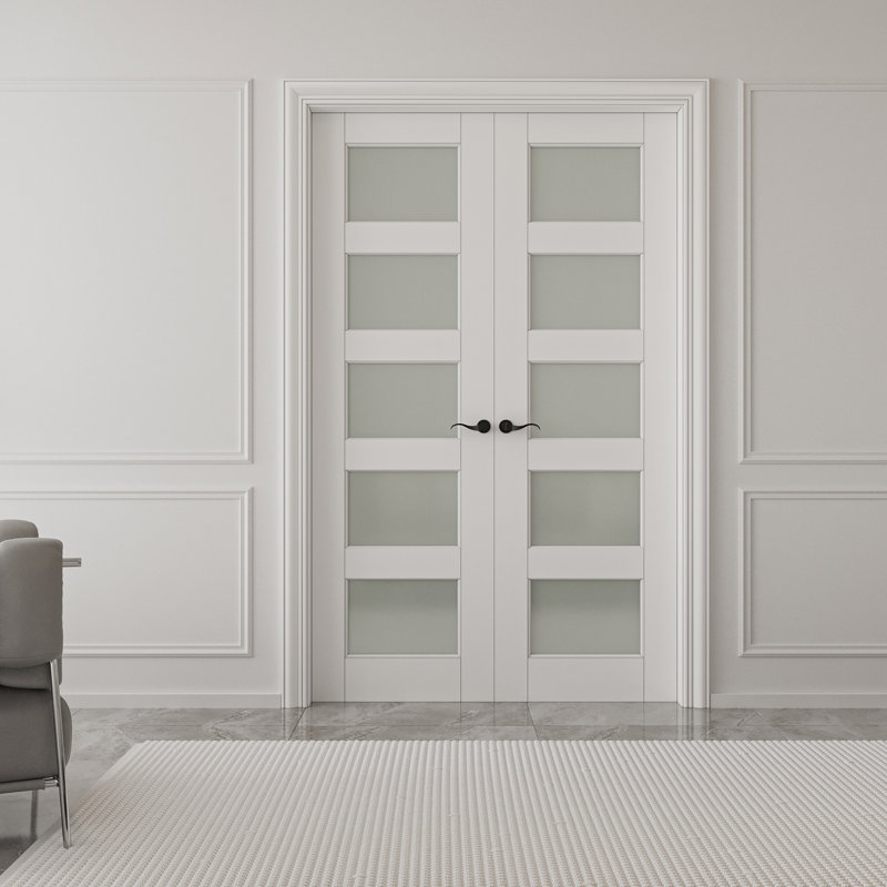Porte française en verre givré 5-Lite, 48 po x 80 po, Quincaillerie noire
