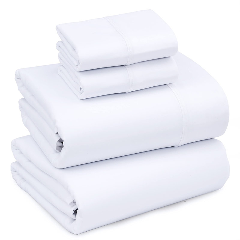 Ensembles de draps 100% microfibre brossée 4 pièces de draps de 16 po, Grand, Blanc, Couleur unie