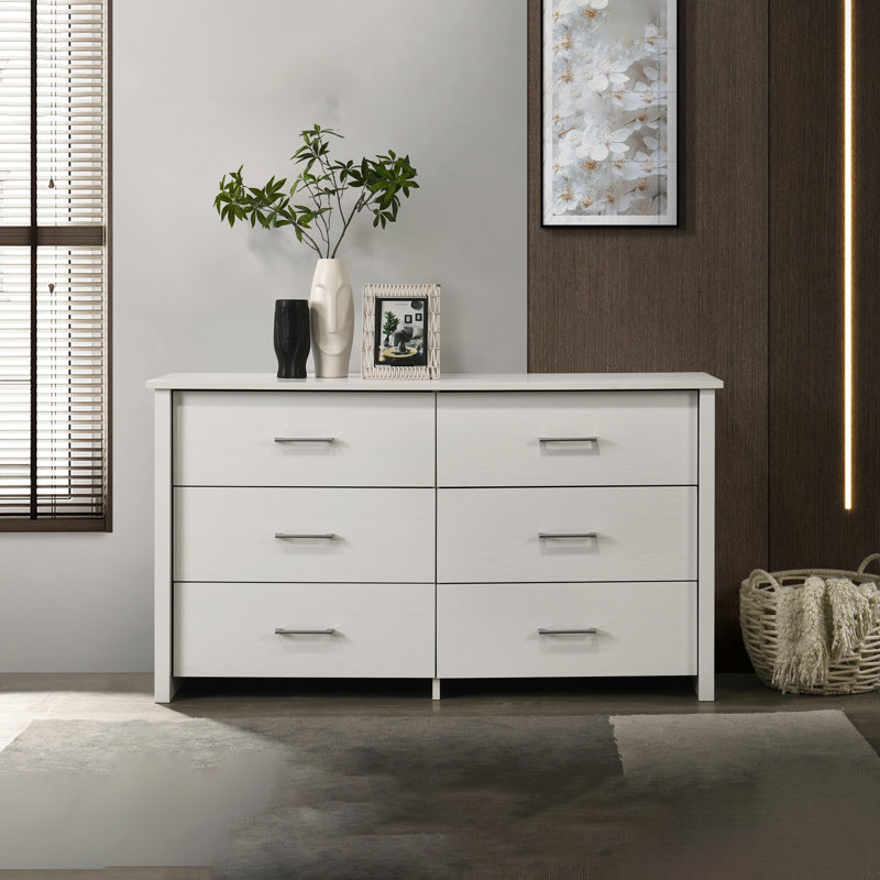Commode à 6 tiroirs avec poignées noires Seraphiel, Blanc