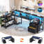 Bureau d'ordinateur en forme de L avec tiroirs et tablette pour moniteur, bureau de jeu avec lumières DEL RVB et ports USB Jointure-1450480825-1445266907