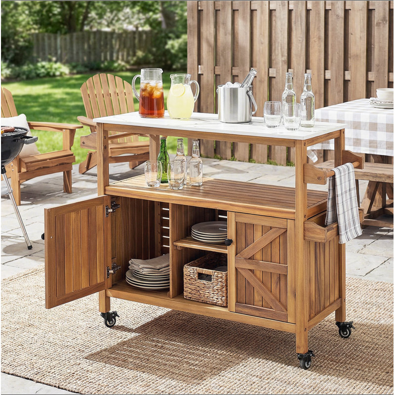 Ensemble de 1 chariot d'extérieur pour terrasse en bois d'acacia, 36.22" H x 48" W x 16" D