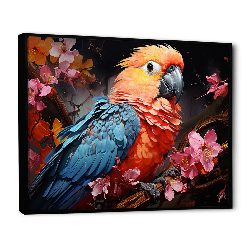 Perroquets Rhapsodie tropicale I, H 30 po x l 40 po x P 1,5 po, Cadre flottant noir