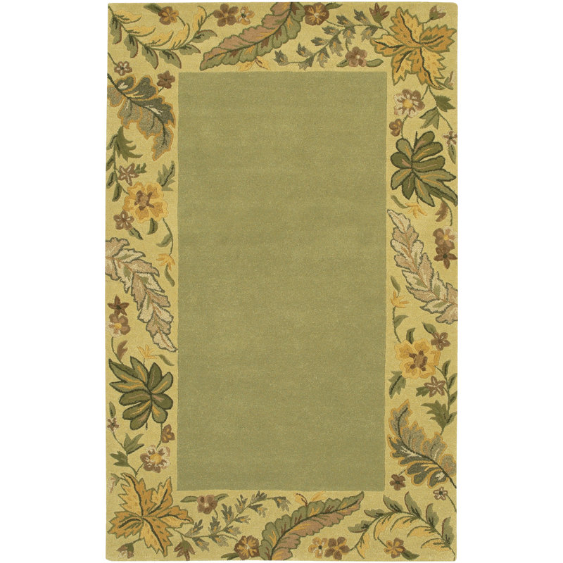 Tapis vert en laine touffeté à la main à motif floral Frias Authentic, 2 pi x 3 pi