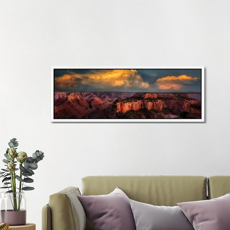 Grand Canyon Sunset V by Dennis Frates - Panoramic Print on Canvas, White Framed, 121.92 cm H x 40.64 cm W