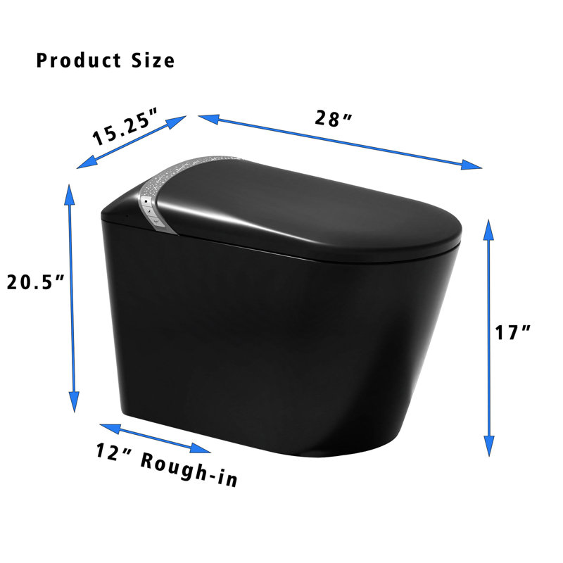 Smart Toilet For Bathroom Featuring Starry Night , Bidet, Auto Lid - Open/Close, Foot Sensor Functionality, Led Display, Warm Water System, Heated Seat And Dryer Toilet, Bidet Included, Open/Close