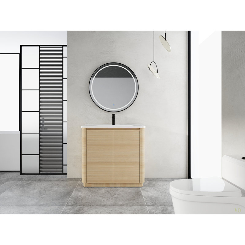 Meuble-lavabo autoportant 36 po avec lavabo en céramique et 2 portes à fermeture en douceur, emballage KD, contreplaqué