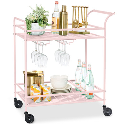 2-Tier Rolling Bar Cart Indoor/Outdoor W/ Storage Shelves, Wine Rack, Lockable Wheels