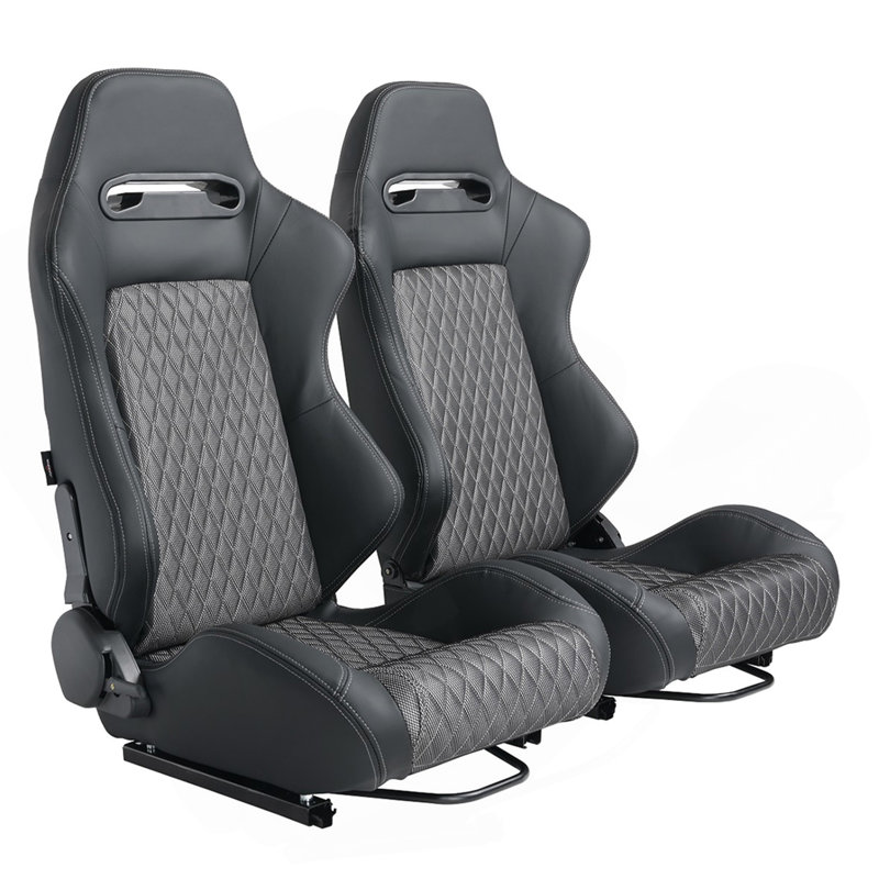 2 pièces Universal Bucket Racing Seats Grey / Black Stitch Grey / Black