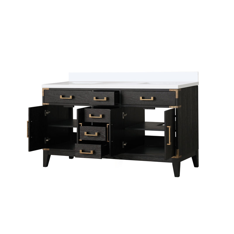 Harbor Single Bath Vanity, Black Oak, White Cultured Marble, 60"