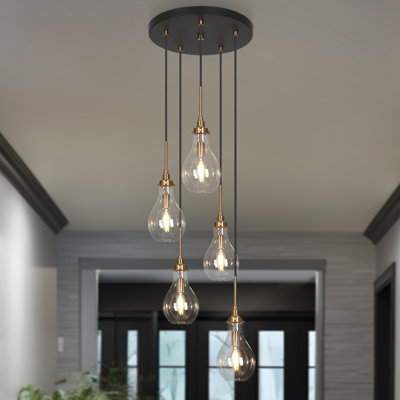Hooman 5 - Light Cluster Teardrop Pendant 15" Ceiling Flush Mount Chandelier