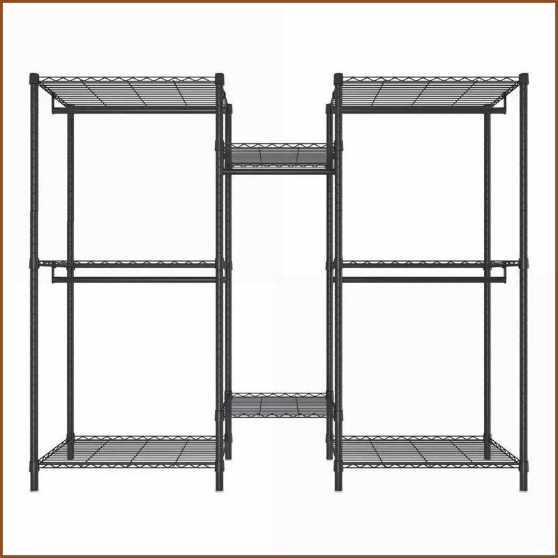 Garment Rack, Heavy Duty Freestanding Closet Organizer with 8 Adjustable Shelves &amp; 5 Rods | Black | Metal