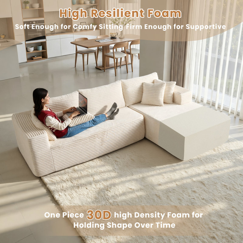Canapé modulaire rembourré avec chaise longue en L 108 po Vivelle, Orienté à droite, Crème