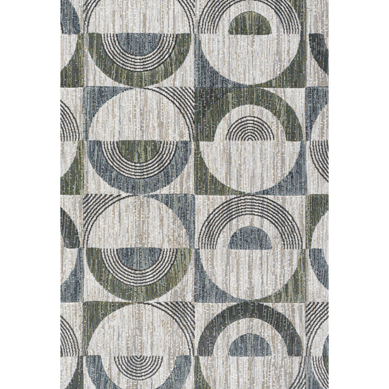 Tapis en polyester vert, bleu, gris anthracite, ivoire et gris Aubrey, Rectangle 9 pi 2 po x 12 pi 5 po