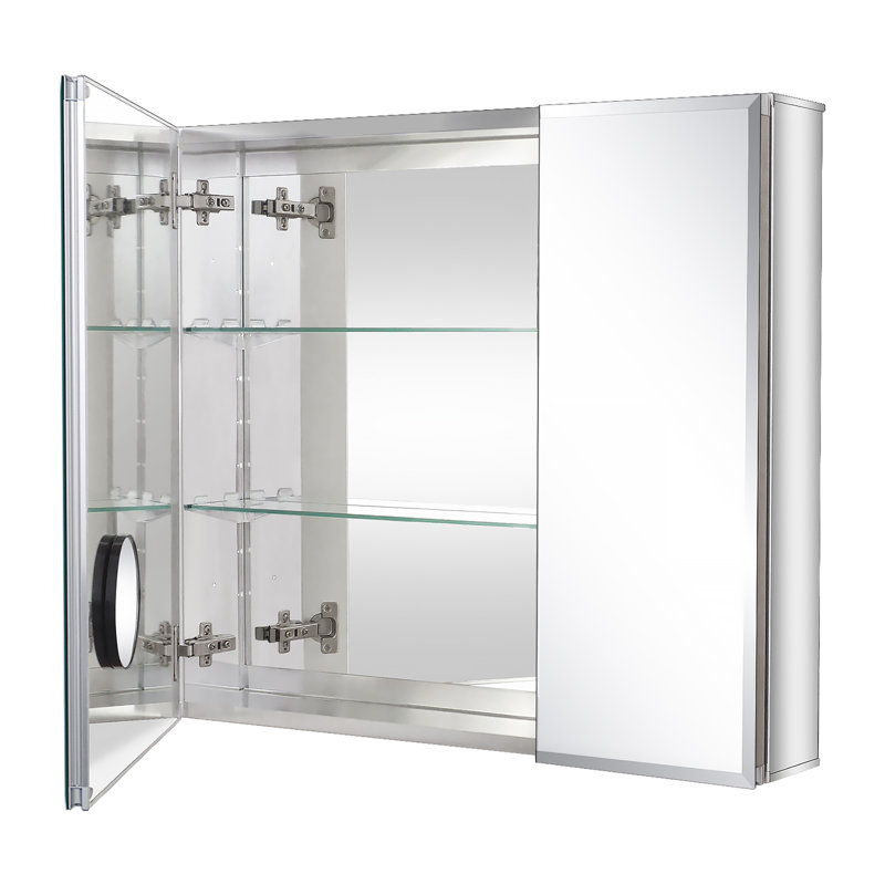 Sawatt 24'' W 24'' H Frameless Medicine Cabinet Mirror 2 Adjustable, Silver, 30"