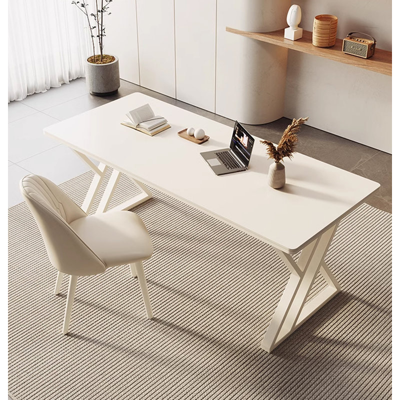 Bureau de luxe luxueux en pierre frittée de style crème, H 29,53 po x l 62,99 po x P 31,50 po