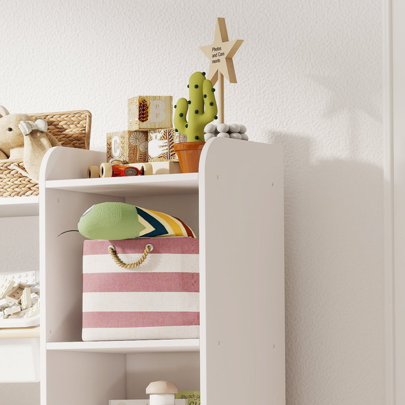 Rangement pour jouets pour enfants avec bibliothèque, 8 bacs amovibles, 4 tablettes ouvertes et 2 armoires de rangement