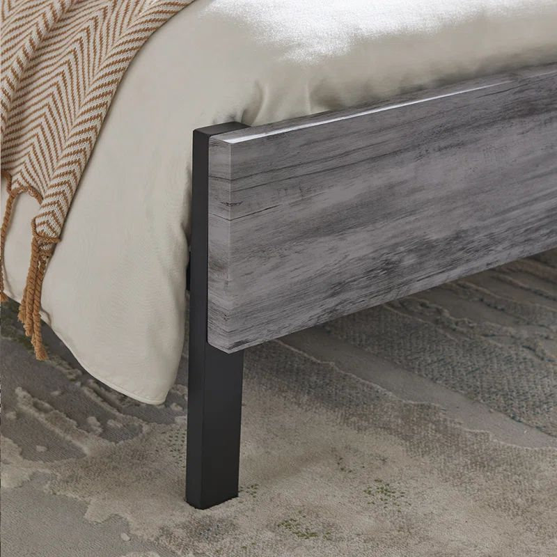Oxly 41.4"H Bed Frame with Wood Headboard and Footboard, with Under Bed Storage, King, Grey