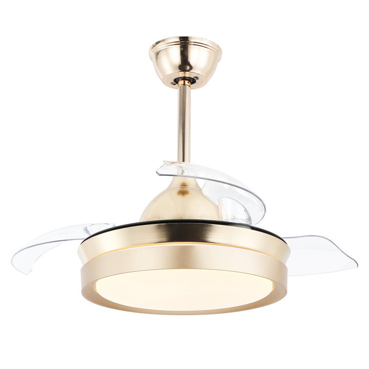 36" Invisible 3-Blade Retractable Ceiling Fan with LED Light and Remote Control