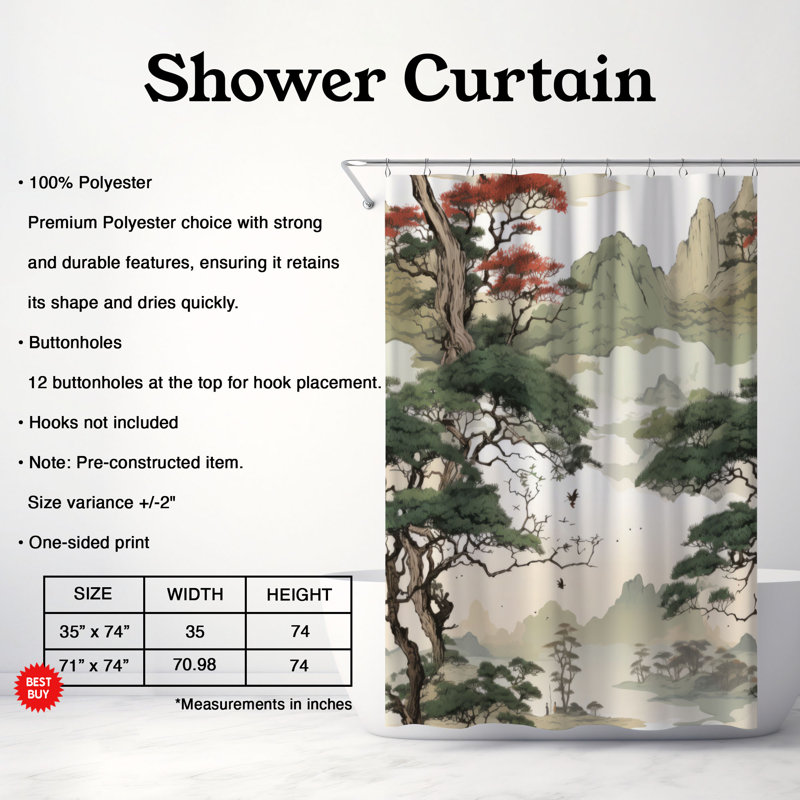 Rideau de douche Premium, H 74 po x l 71 po, Arbres anciens