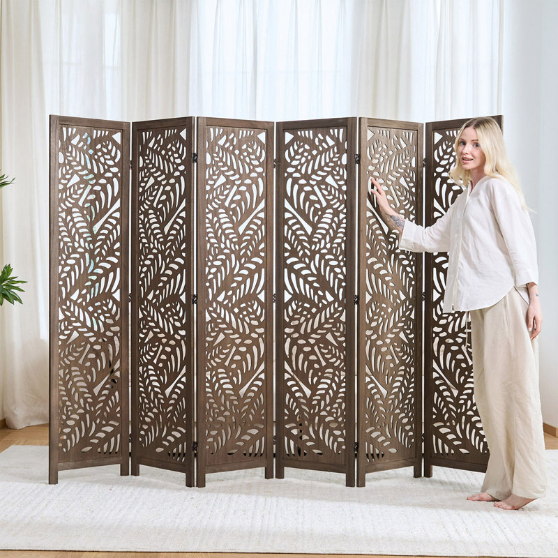 Paravent en bois massif 67 po H - Paravent Serenity Floral, 6, Brun délavé