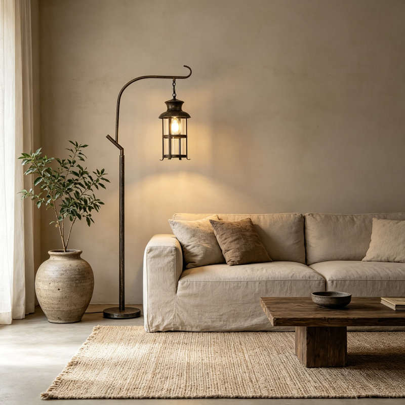 Lampe sur pied de ferme à intensité variable avec lanterne rétro - Lampe sur pied réglable pour le salon, la chambre à coucher et le bureau avec base robuste