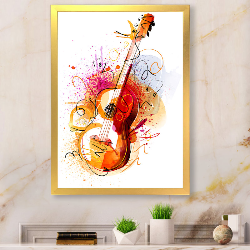 Musique, guitare, dessin abstrait - peinture, Cadre photo doré, H 32 po x l 16 po x P 1 po