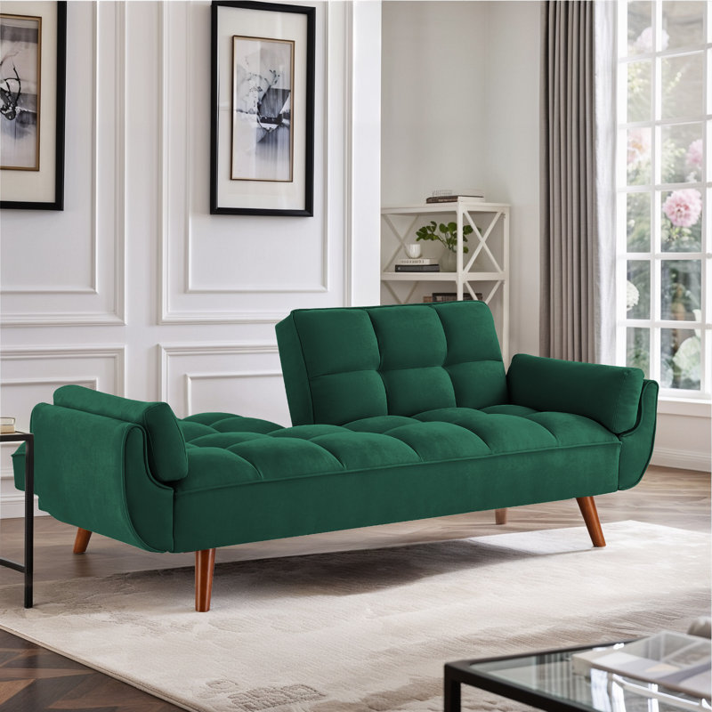 Tarantino Twin 75.3'' Upholstered Split Back Convertible Sofa, Green Linen