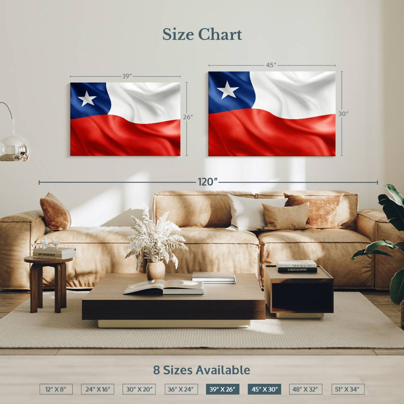 Waving Chile Flag, 30" H x 45" W