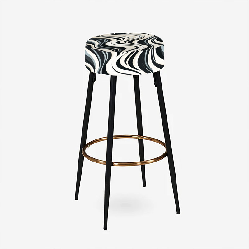 Ensemble de 2 tabourets de bar abstraits monochromes noirs et blancs Elegance I
