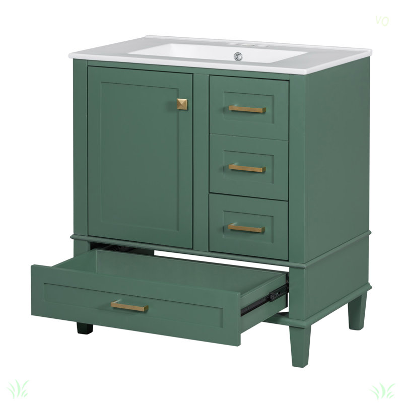 Ensemble de meuble-lavabo moderne 30 po avec lavabo 30 po, ensemble de rangement pour salle de bain avec porte à fermeture douce et 3 tiroirs, structure en bois massif