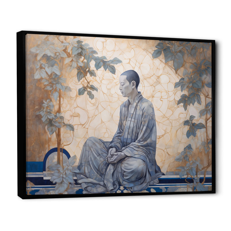 «Mindfulness Meditation Buddha Retro Illustration» sur, H 16 po x l 32 po x P 1 po, Cadre flottant noir
