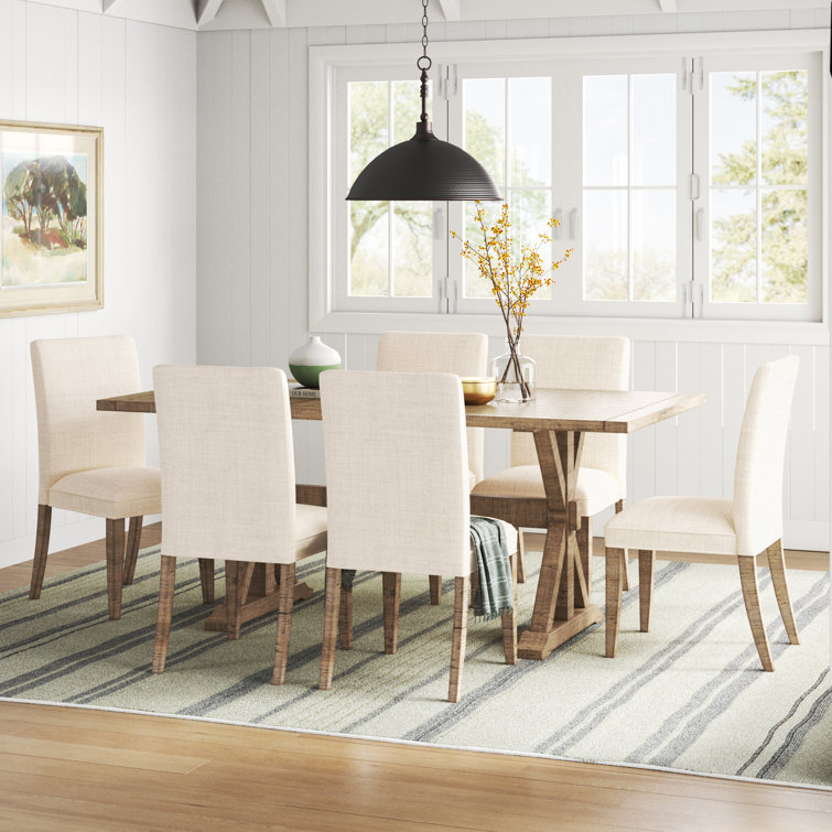Averie 6 - Person Extendable Pine Solid Wood Solid Wood Top Trestle Dining Set