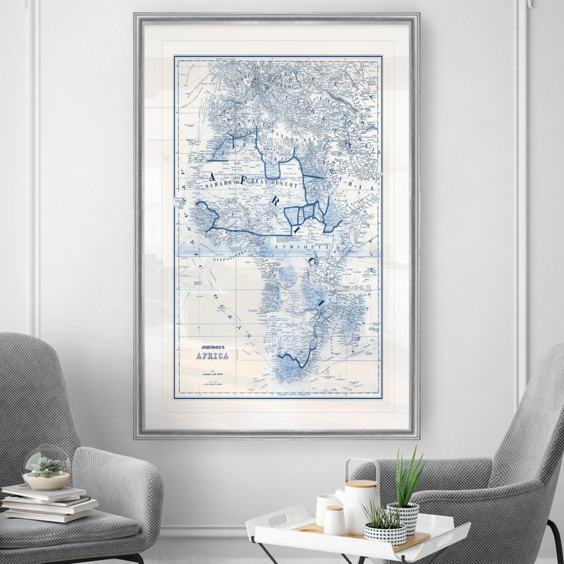 «Afrique dans les tons de bleu», reproduction sur toile, H 22,5 po x l 30,5 po x P 1,5 po, Encadrement argenté