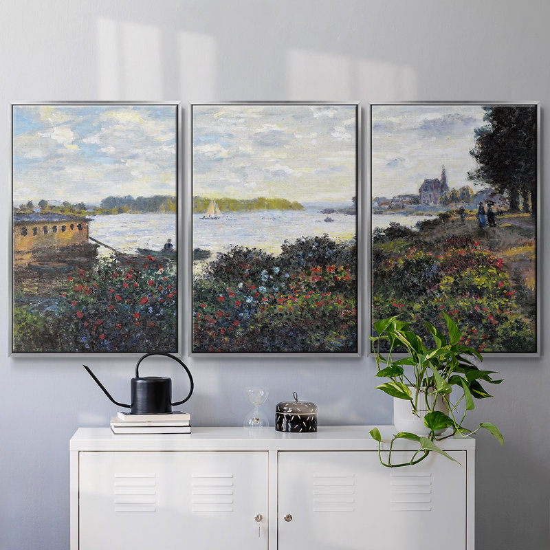 La seine à Argenteuil, 1877, reproduction sur toile 3 pièces, Argent