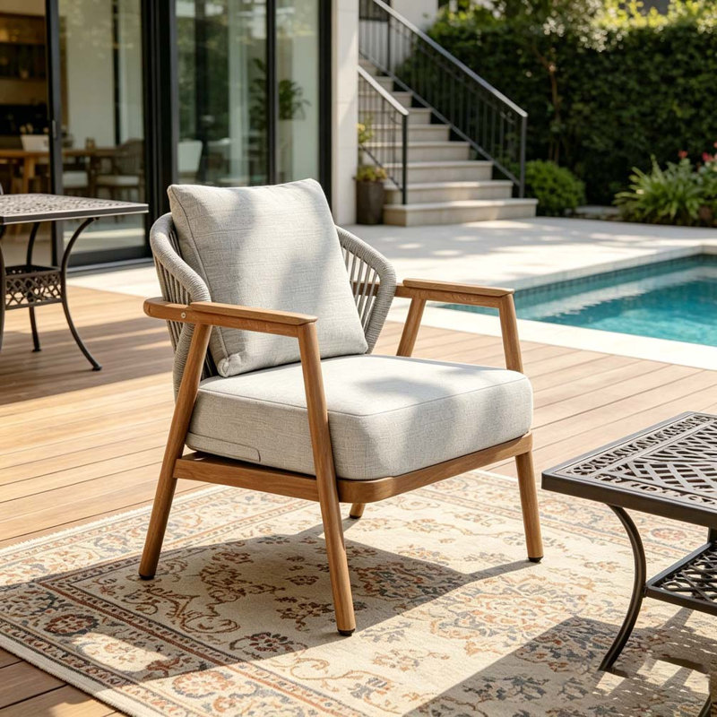 Fauteuil club d'extérieur en corde, Teck-1