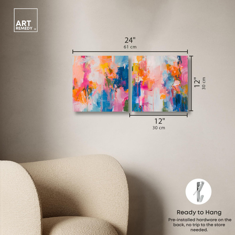 «Knowing Me Set», ensemble de 2 toiles décoratives par Art Remedy, H 12 po x l 12 po, Toile tendue