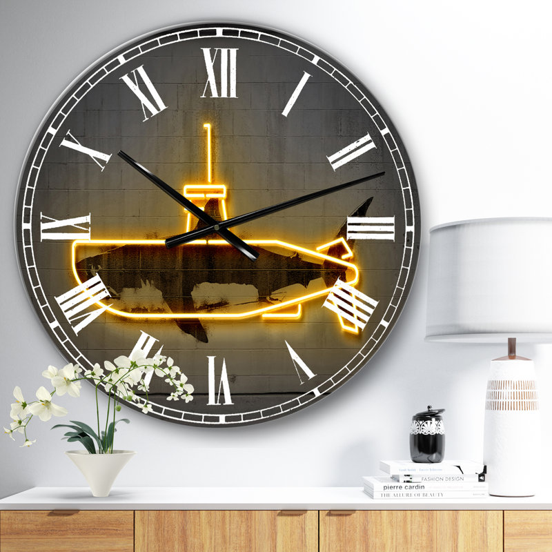Horloge murale moderne surdimensionnée jaune sous-marin, Surdimensionné