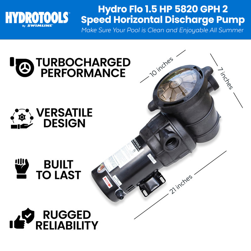 Swimline HydroTools Hydro Flo 1.5 HP 5820 GPH 2 Speed Horizontal Discharge Pump