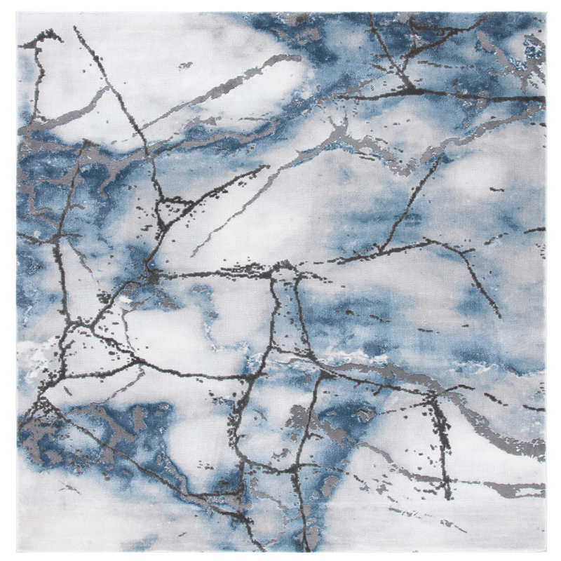 John-Paul Craft Performance Abstract Rug, Square 6'7", Gray/Blue