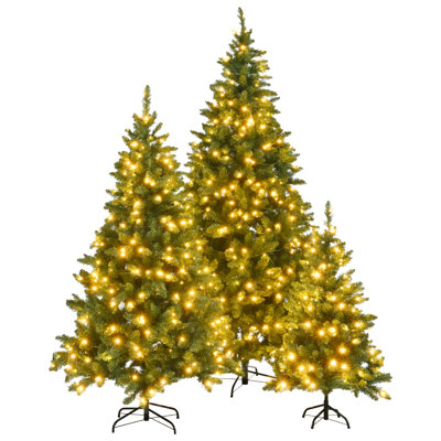 Arbre de Noël artificiel pin vert 8 pi, 6 pi, 4 pi pré-éclairé, ensemble de 3 arbres de Noël articulés avec 820 lumières à DEL jaune chaud et 2539 branches, décoration de Noël pour la maison, le bureau et la fête