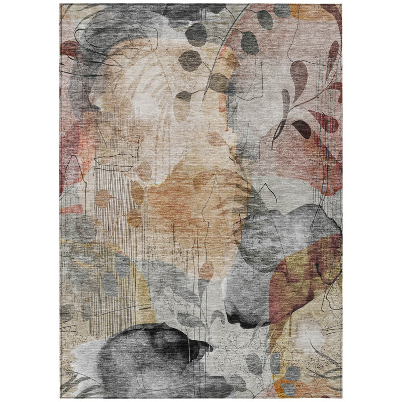 Tapis extérieur lavable floral cuivré et beige 3 pi x 5 pi