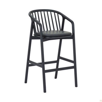 Echo Black Oak Wood And Faux Leather Counter Stool