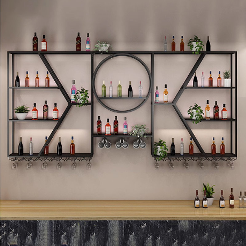 Creative wall-mounted wine rack, Black, 47.20" H x 78.70" W x 7.80" D