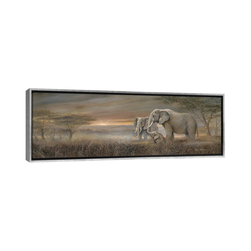 «Gentle Giants» par Ruane Manning - reproduction d'art panoramique, H 16 po x l 48 po x 1,5 po, Toile avec cadre argenté