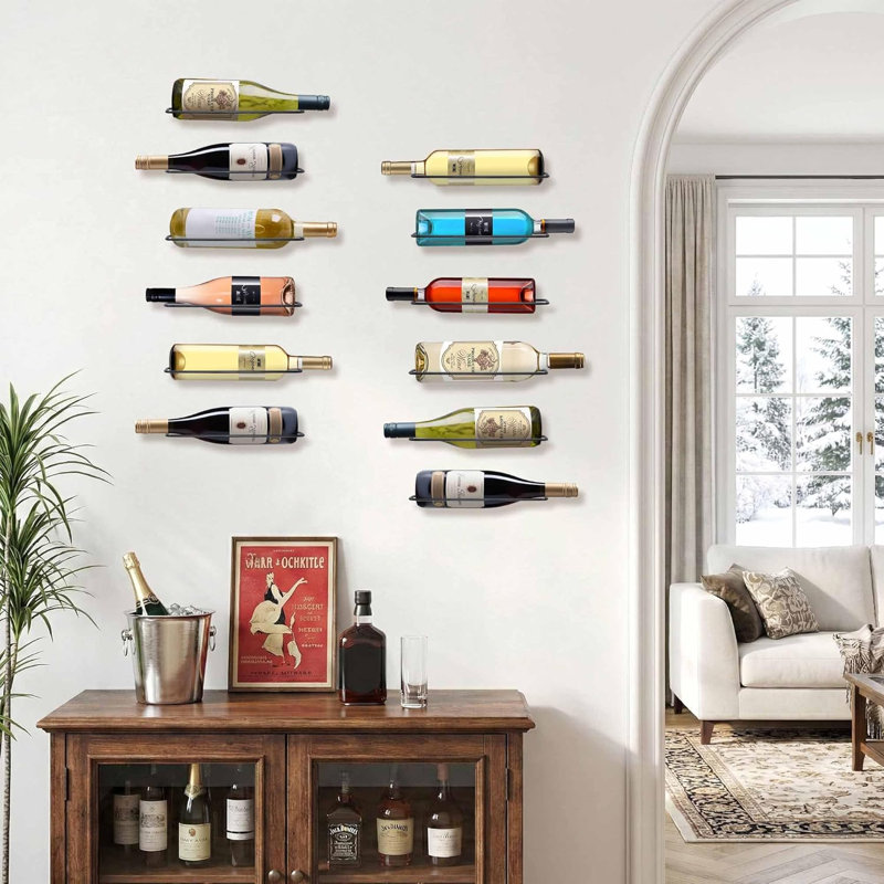 Support à vin mural: Support à vin pour 8 bouteilles pour présentation et rangement de bouteilles de vin - Porte-bouteilles mural en métal pour cave à vin