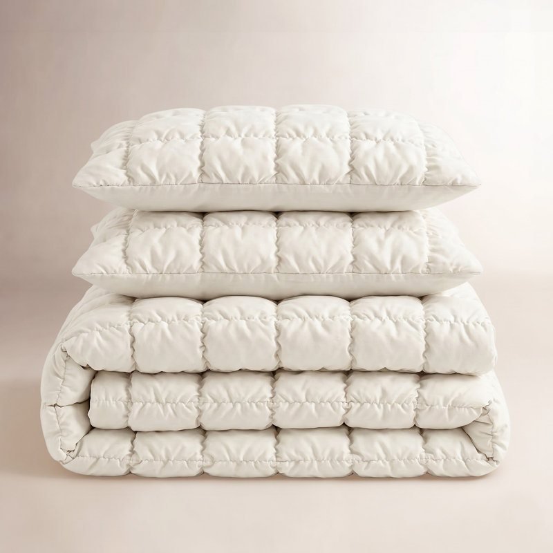 Lush Decor Puff Comforter Set, White, Queen Comforter + 2 Standard Shams