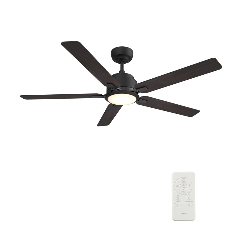 Essex Smart 5 - Blade LED Ceiling Fan with Remote Control Light Kit, Downrod, Dark Walnut, 56"