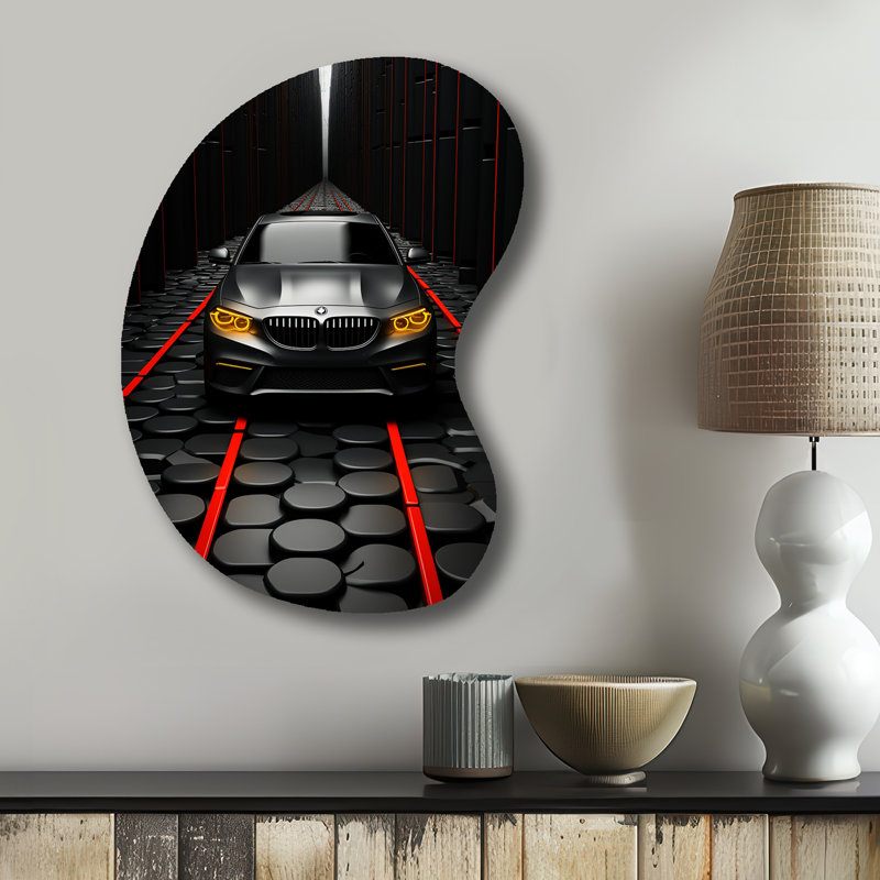Abstrait de voiture noire - art mural en forme de route unique, sculpture murale asymétrique en métal, H 31 po x l 22 po